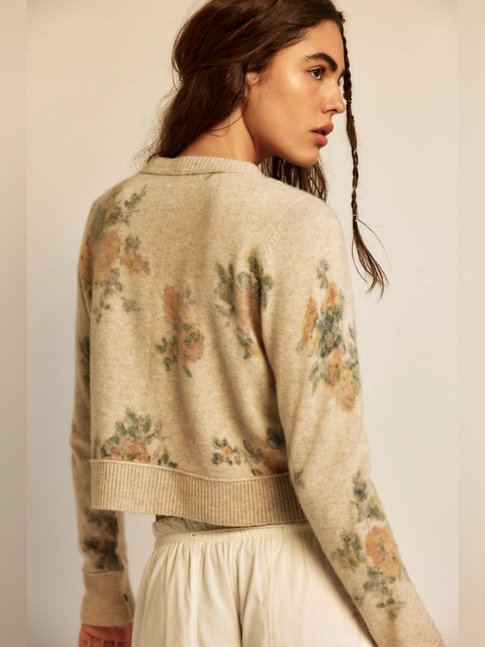 NWT Free People Nocturnal Patterned Cashmere Cardigan Sweater Oat Combo - Picture 3 of 7